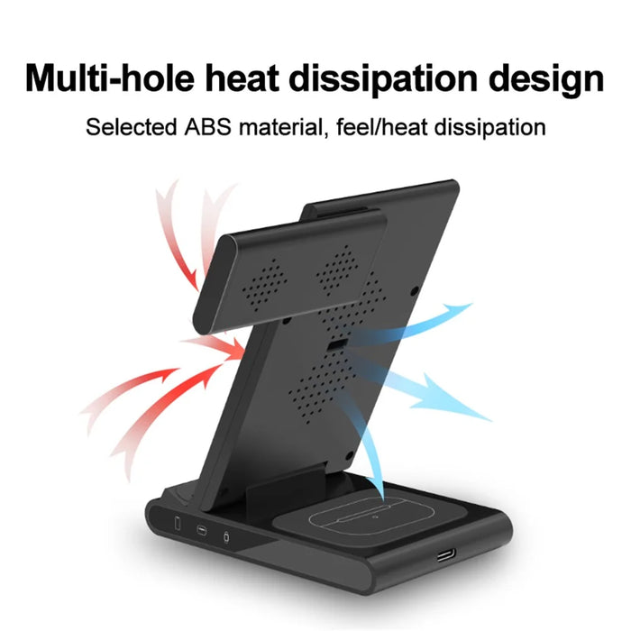 X1 3-in-1 Folding Wireless Charger for iPhone  /  iWatch  /  AirPods Portable Fast Charging Stand - Black - 6