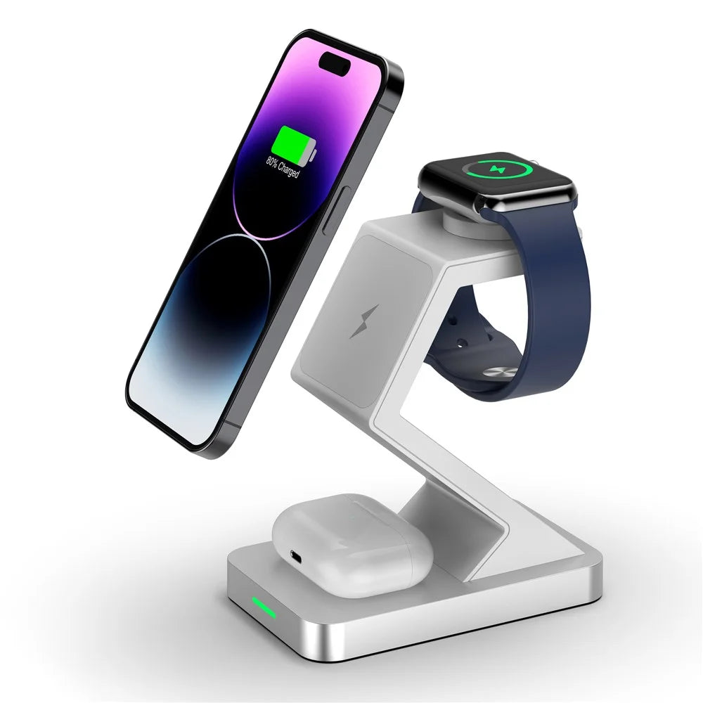 X3 15W Magnetic Wireless Charger for iPhone  /  iWatch  /  AirPods 3-in-1 Fast Charging Stand - White - 1
