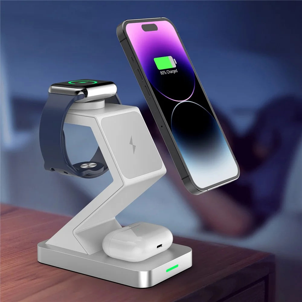X3 15W Magnetic Wireless Charger for iPhone  /  iWatch  /  AirPods 3-in-1 Fast Charging Stand - White - 3