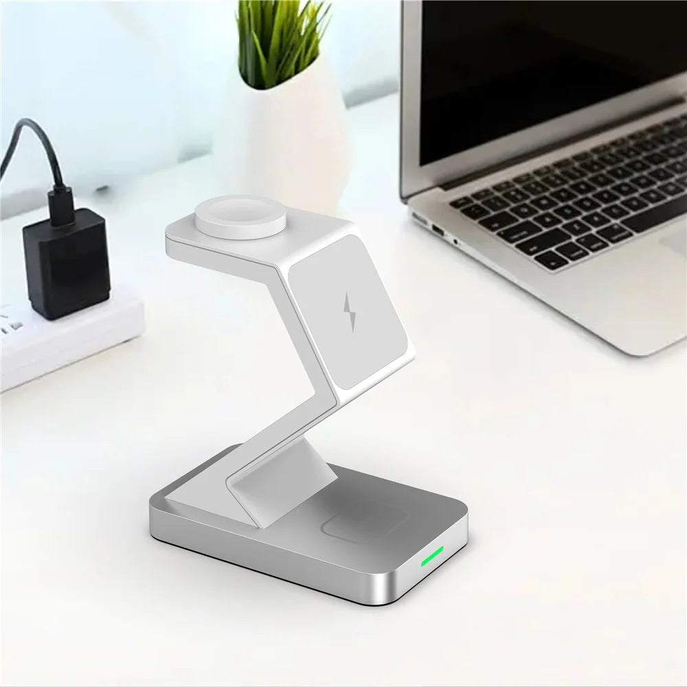X3 15W Magnetic Wireless Charger for iPhone  /  iWatch  /  AirPods 3-in-1 Fast Charging Stand - White - 4