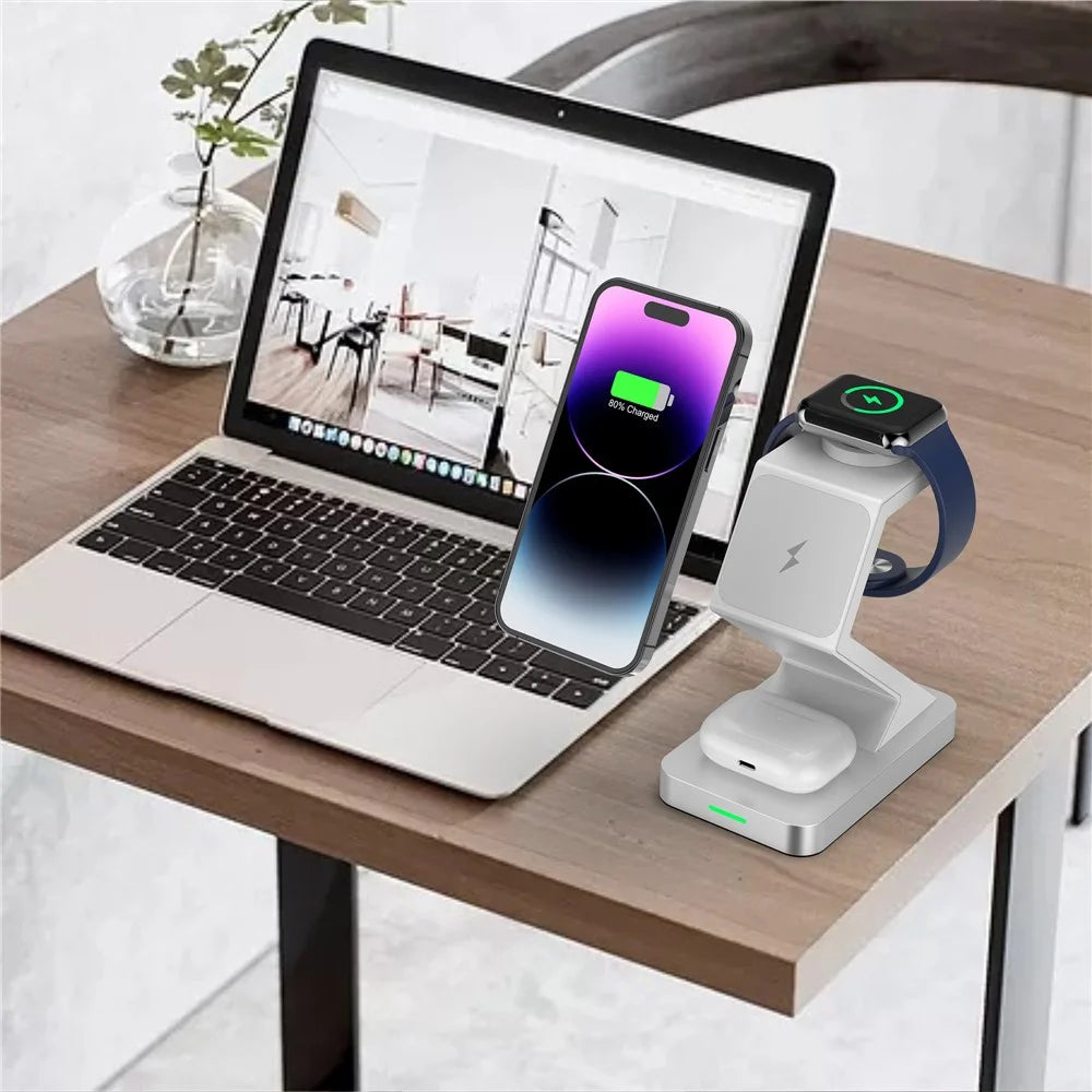 X3 15W Magnetic Wireless Charger for iPhone  /  iWatch  /  AirPods 3-in-1 Fast Charging Stand - White - 5