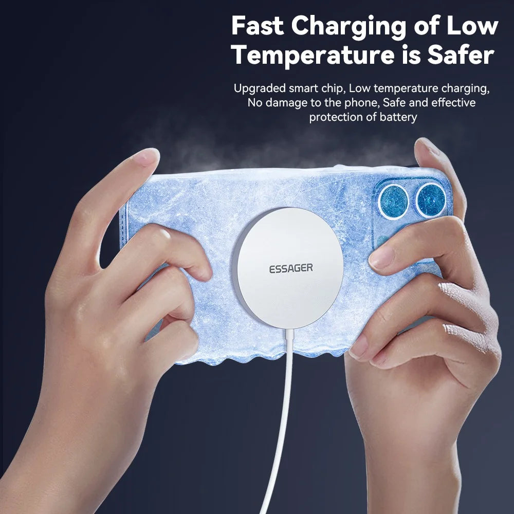 ESSAGER For iPhone 14 / 13 / 12 Series 15W ABS Magnetic Wireless Charger Phone Charging Pad - White - 5