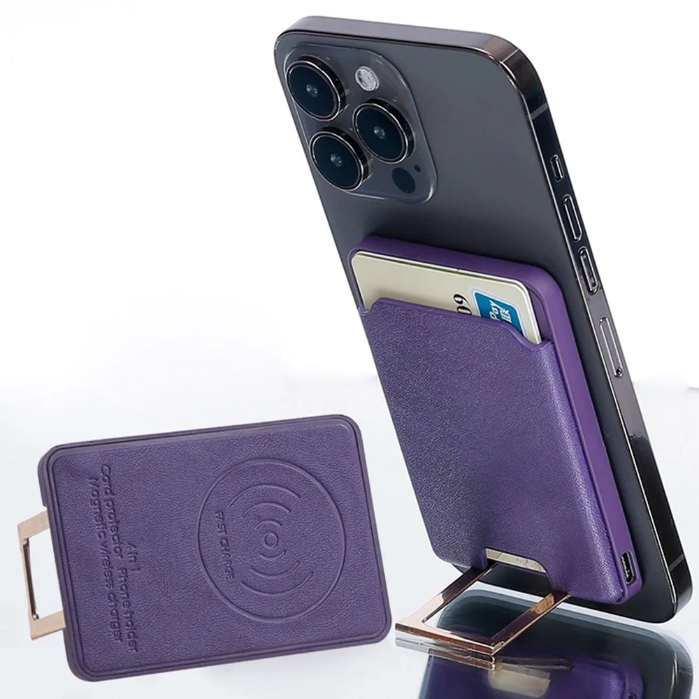 Magnetic Wireless Charger 4-in-1 15W Fast Wireless Charging Station with Kickstand / Card Holder (NO CE Certificated) - Purple - 2