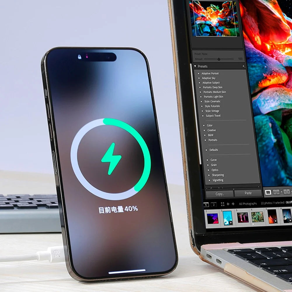 Magnetic Wireless Charger 4-in-1 15W Fast Wireless Charging Station with Kickstand / Card Holder (NO CE Certificated) - Purple - 3