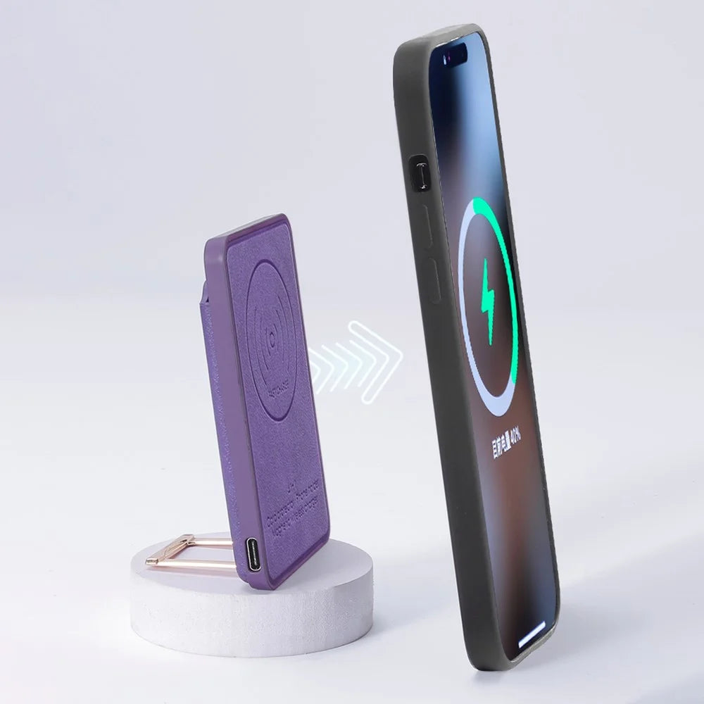 Magnetic Wireless Charger 4-in-1 15W Fast Wireless Charging Station with Kickstand / Card Holder (NO CE Certificated) - Purple - 6