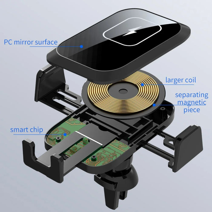 X11 3-Axis Car Wireless Charger 15W Fast Charging Phone Mount with Air Vent Holder, Dashboard Stand, QC3.0 Cigarette Lighter Charger - 4