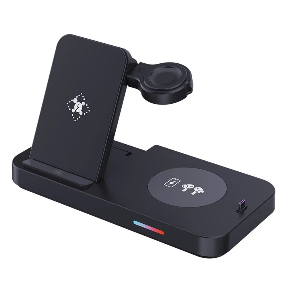 B-19 4-in-1 Folding Wireless Charger Portable Phone Charger with Indicator for Headset, Watch Charging Stand (Only for Samsung Watch) - Black - 1