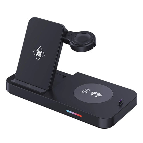 B-19 4-in-1 Folding Wireless Charger Portable Phone Charger with Indicator for Headset, Watch Charging Stand (Only for Samsung Watch) - Black - 1