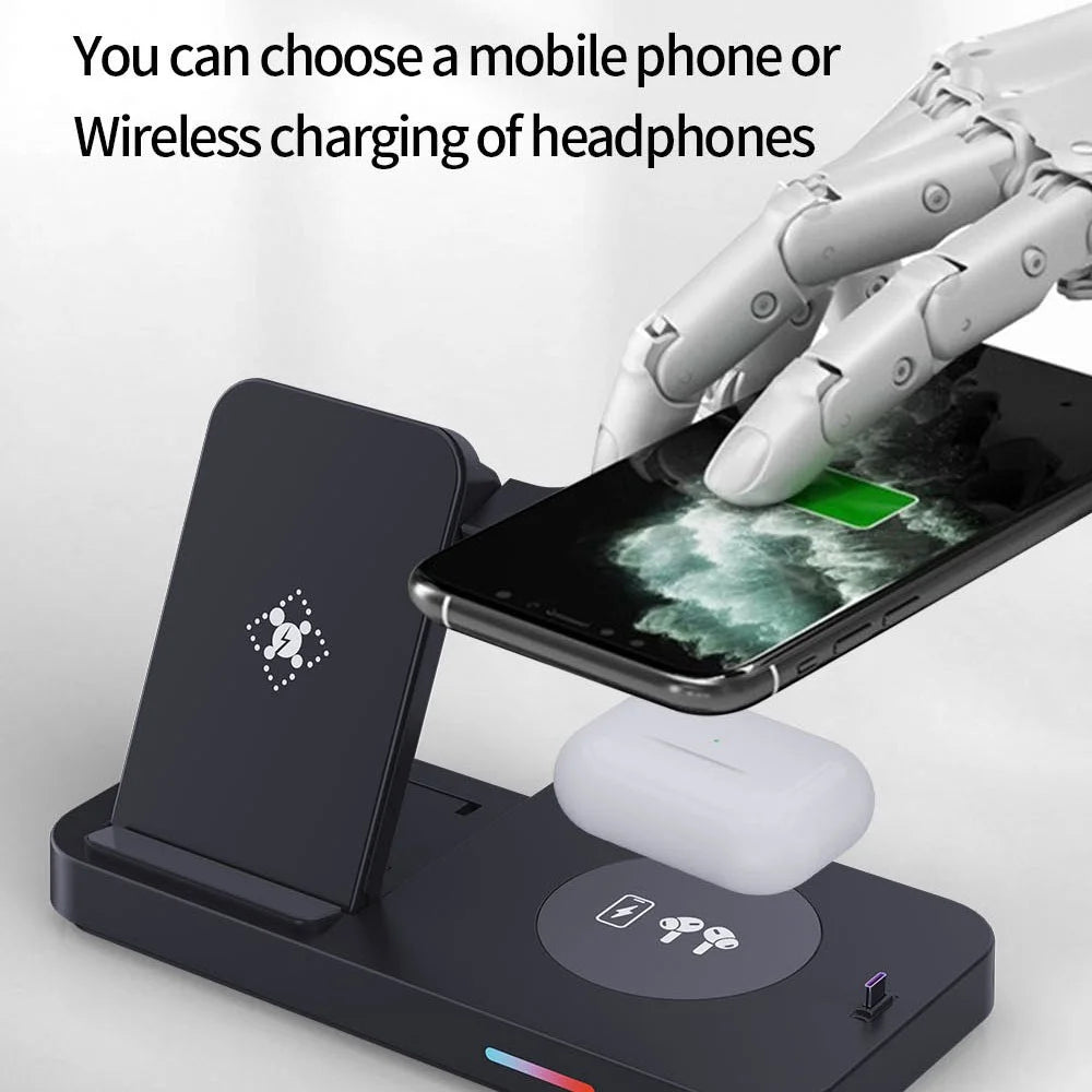 B-19 4-in-1 Folding Wireless Charger Portable Phone Charger with Indicator for Headset, Watch Charging Stand (Only for Samsung Watch) - Black - 3