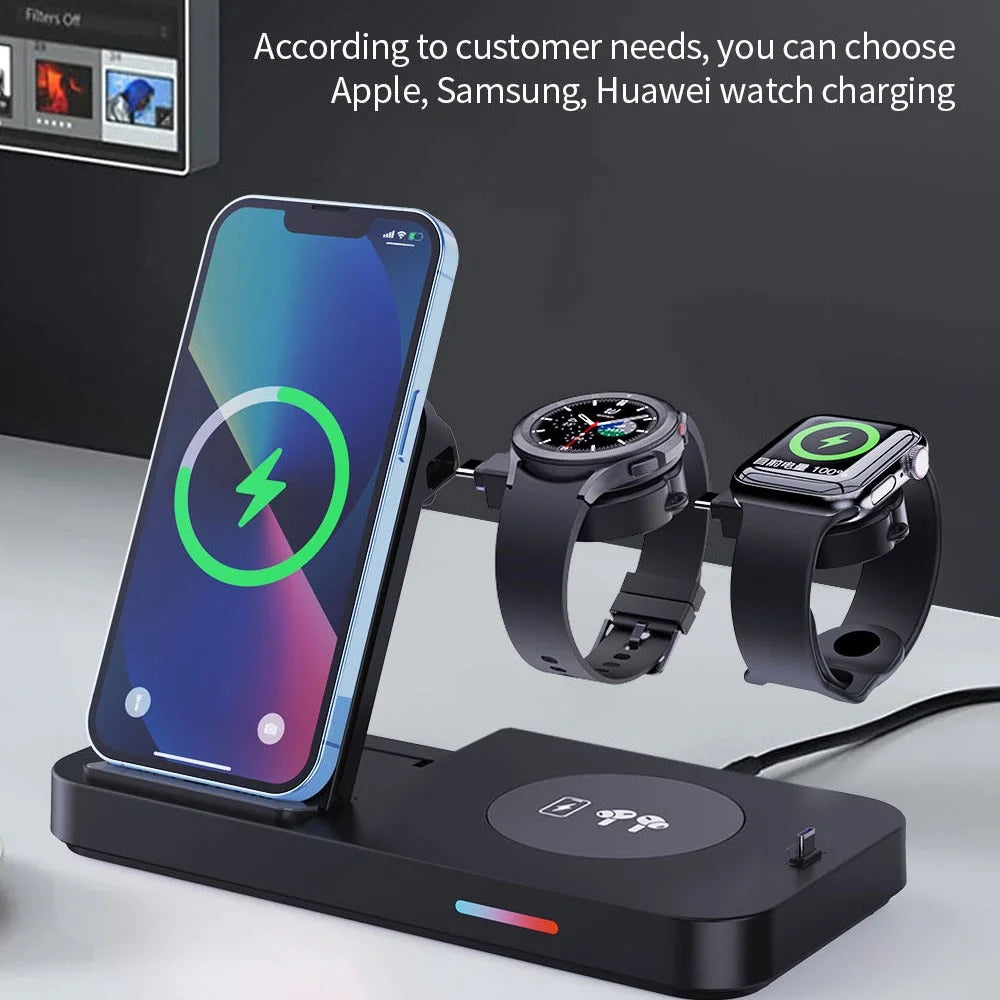 B-19 4-in-1 Folding Wireless Charger Portable Phone Charger with Indicator for Headset, Watch Charging Stand (Only for Samsung Watch) - Black - 4