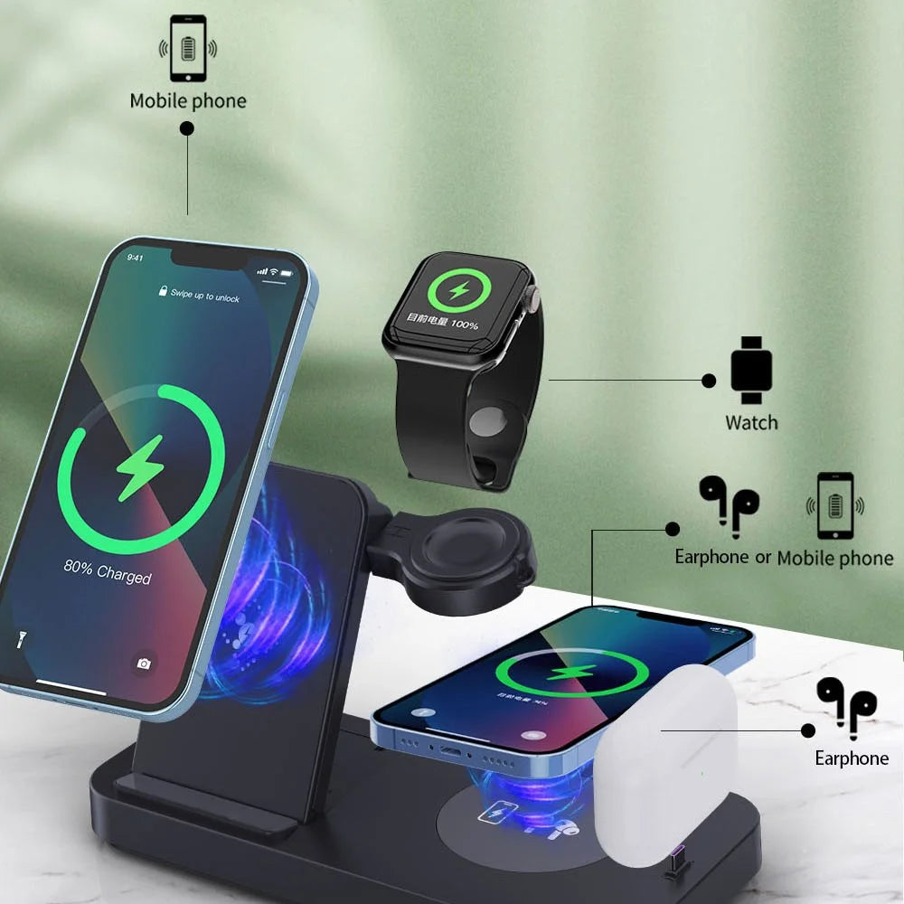 B-19 4-in-1 Folding Wireless Charger Portable Phone Charger with Indicator for Headset, Watch Charging Stand (Only for Samsung Watch) - Black - 7
