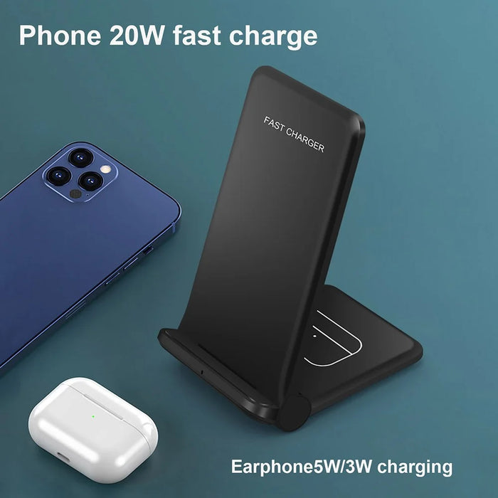 2 in 1 Wireless Charger Folding Bracket Fast Charger Station for Mobile Phone / Earphone - Black - 6