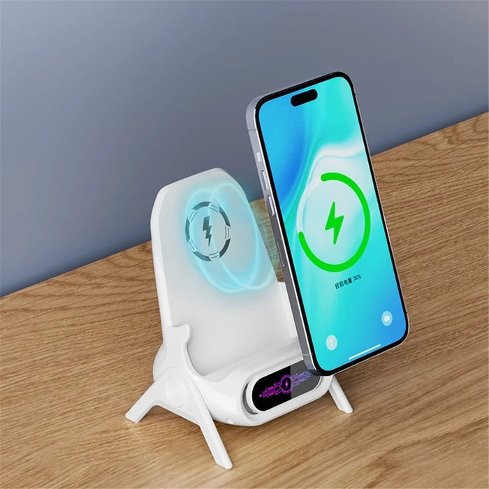 Q18 Mobile Phone Magnetic Wireless Charger Stand Cordless Phone Charger with 3 Adapters - White - 3