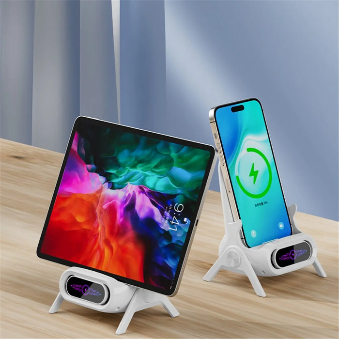 Q18 Mobile Phone Magnetic Wireless Charger Stand Cordless Phone Charger with 3 Adapters - White - 6