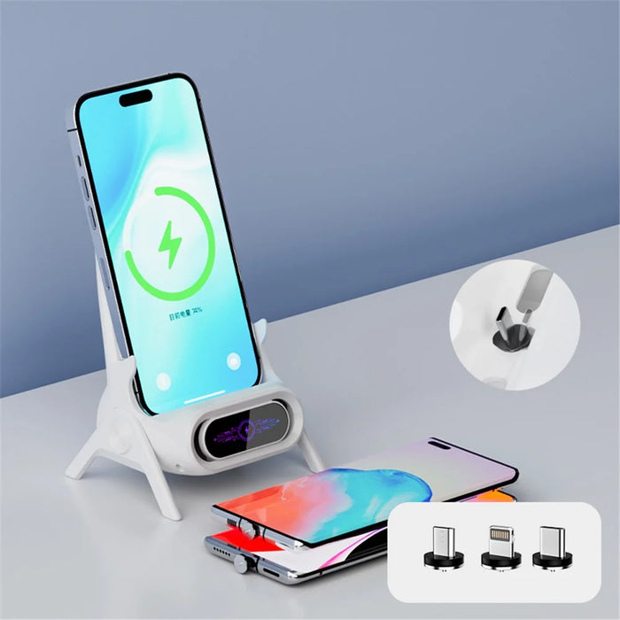 Q18 Mobile Phone Magnetic Wireless Charger Stand Cordless Phone Charger with 3 Adapters - White - 7