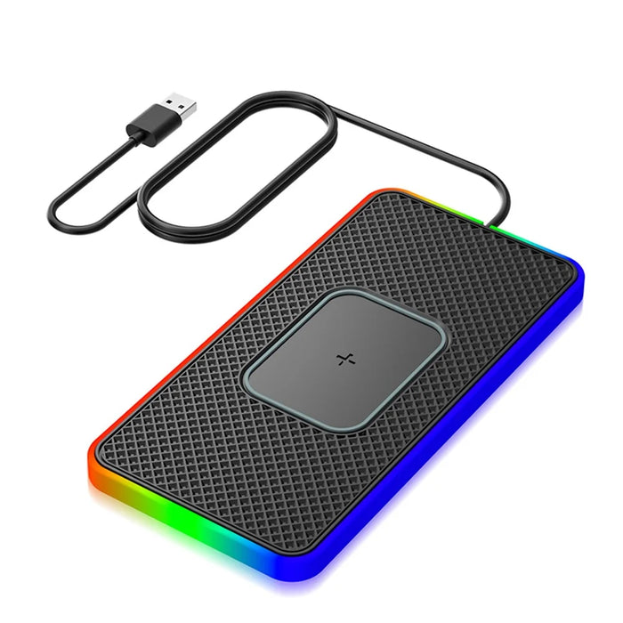 Car 15W Cellphone Wireless Charger Ambient Light Charging Pad Non-Slip Mat with 1m USB Cable - 1