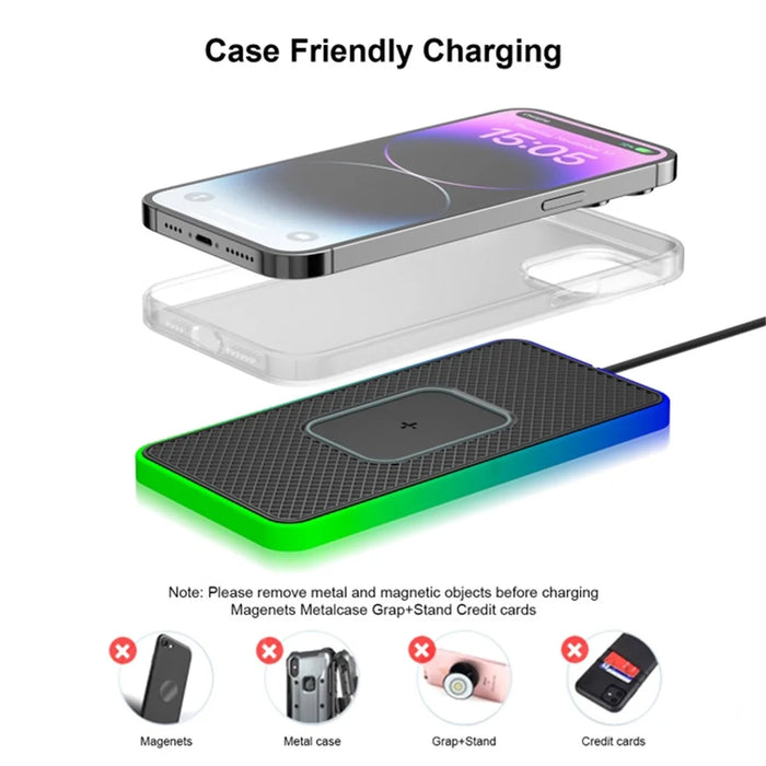 Ambient Light Car 15W Cellphone Wireless Charger Non-Slip Mat Auto SUV Charging Pad with 0.3m USB Cable - 3