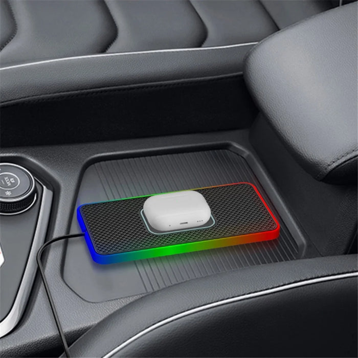 Ambient Light Car 15W Cellphone Wireless Charger Non-Slip Mat Auto SUV Charging Pad with 0.3m USB Cable - 7