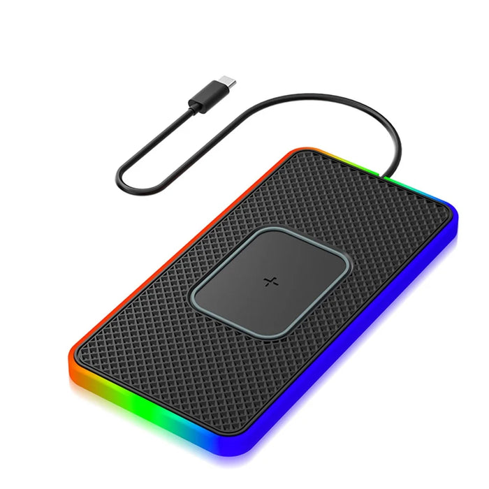 Qi Wireless Charger Phone Charging Pad Auto SUV Ambient Light Design Non-Slip Mat with 0.3m Type-C Cable - 1