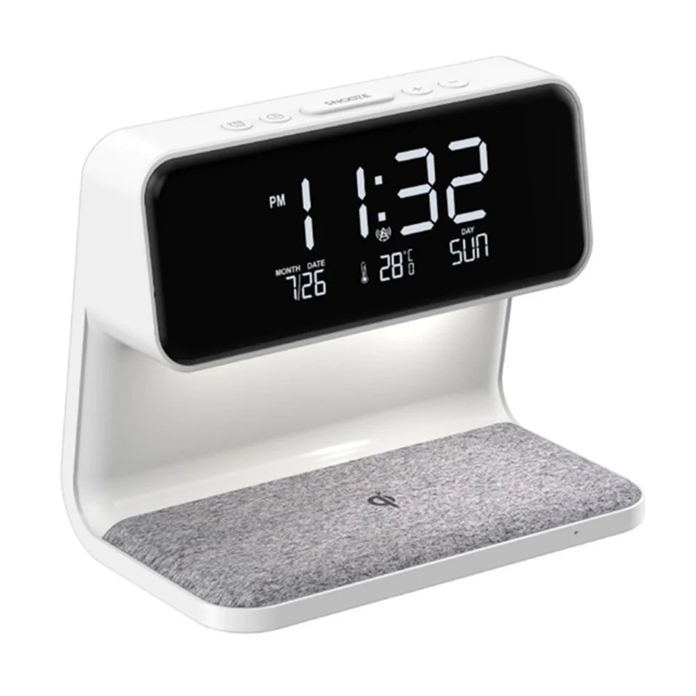 3-in-1 10W Cell Phone Wireless Charger with Bedside Lamp, LCD Alarm Clock for Home (EU Plug) - 1
