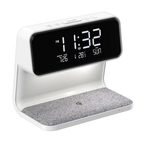 3-in-1 10W Cell Phone Wireless Charger with Bedside Lamp, LCD Alarm Clock for Home (EU Plug) - 1