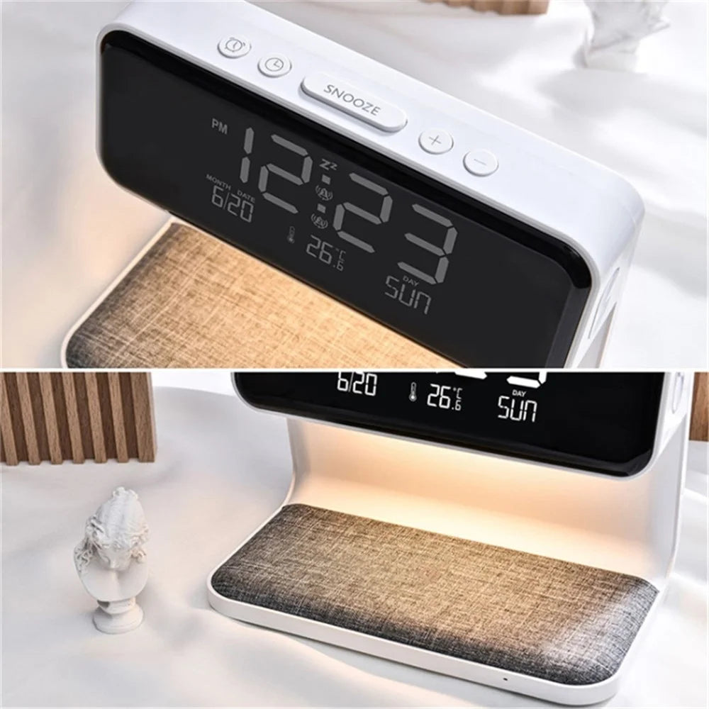3-in-1 10W Cell Phone Wireless Charger with Bedside Lamp, LCD Alarm Clock for Home (EU Plug) - 3