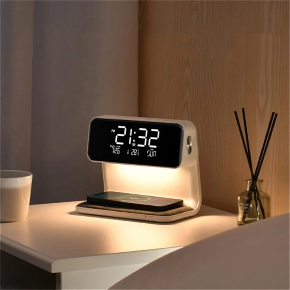 3-in-1 10W Cell Phone Wireless Charger with Bedside Lamp, LCD Alarm Clock for Home (EU Plug) - 5
