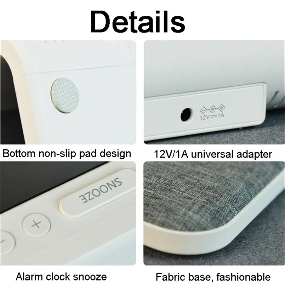 3-in-1 10W Cell Phone Wireless Charger with Bedside Lamp, LCD Alarm Clock for Home (EU Plug) - 6