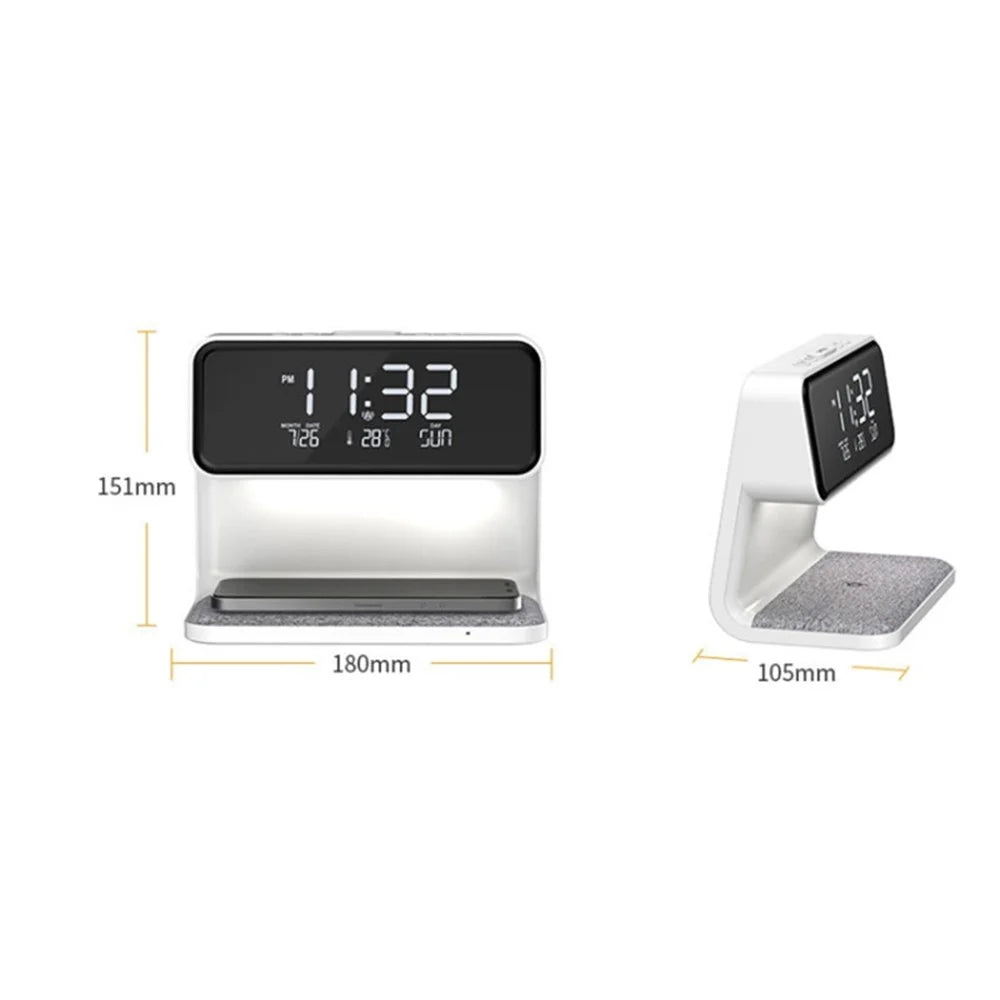 3-in-1 10W Cell Phone Wireless Charger with Bedside Lamp, LCD Alarm Clock for Home (EU Plug) - 7