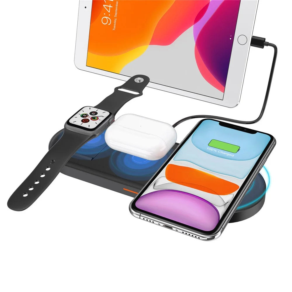 W28 3-in-1 Desktop 15W Wireless Charger for Phone Watch Headset Folding Fast Charging Base - 3