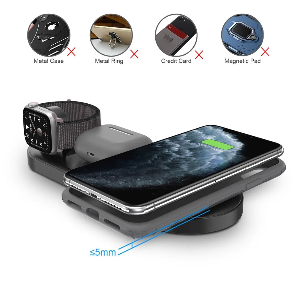 W28 3-in-1 Desktop 15W Wireless Charger for Phone Watch Headset Folding Fast Charging Base - 6