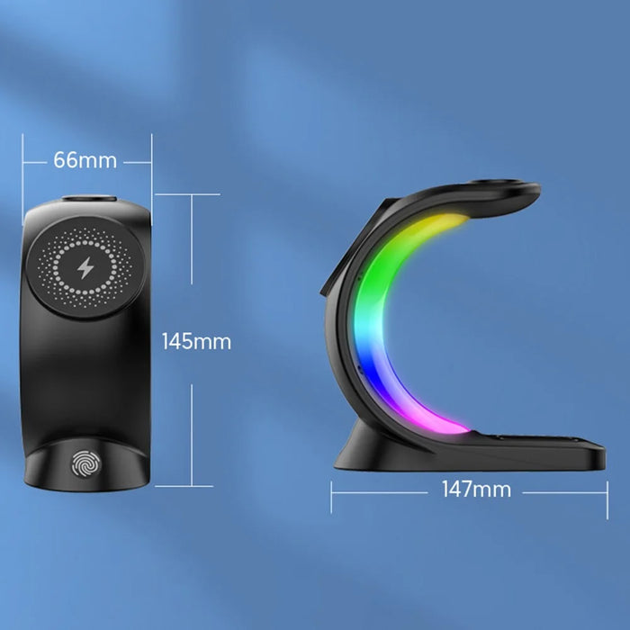 T17 3-in-1 RGB Light Magnetic Wireless Charger for iPhone 12 / 13 / 14 / 15 Series Desktop Fast Charging Stand - Black - 6