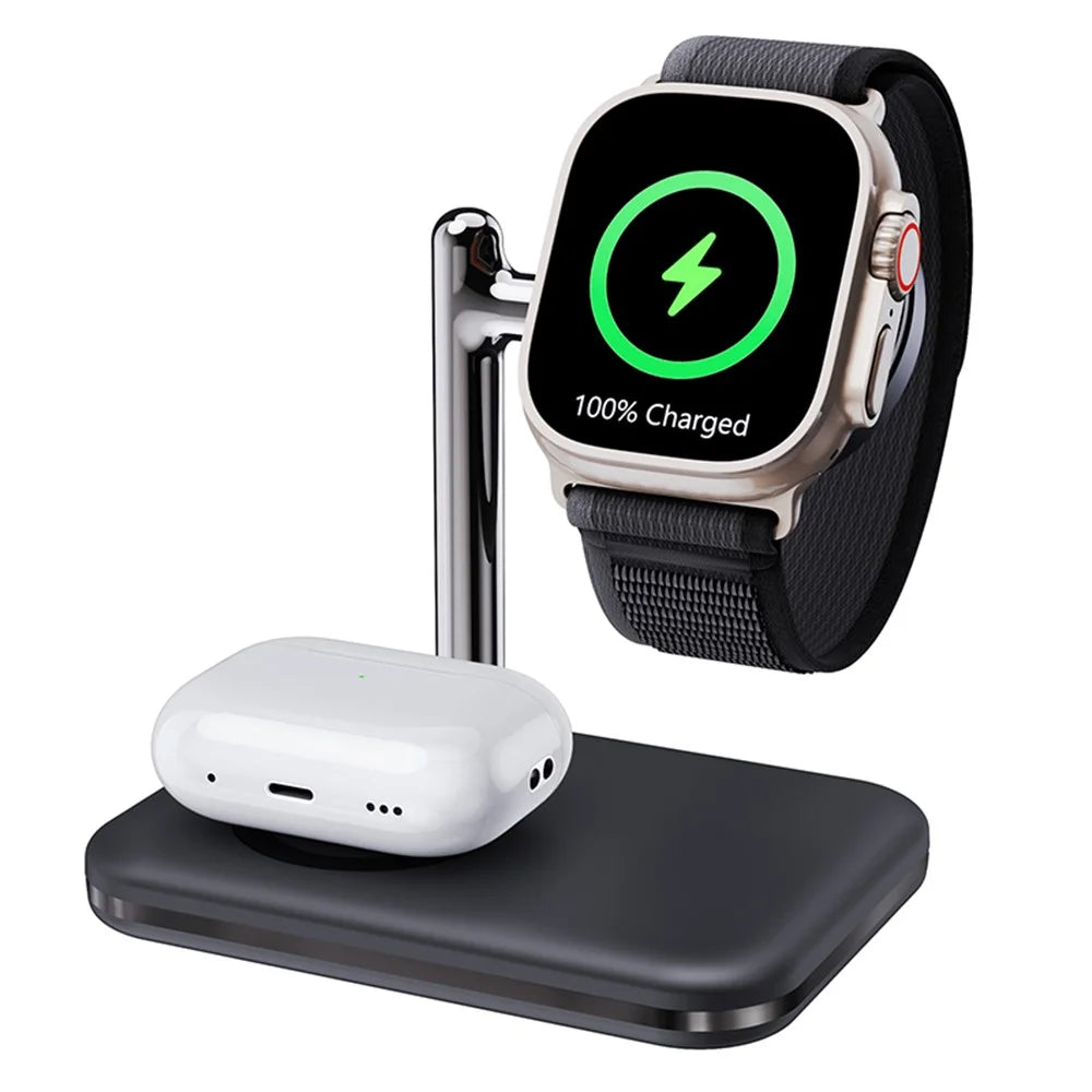 V8A Charging Station for Apple AirPods / Watch, 2-in-1 Magnetic Foldable Wireless Charger Dock Pad - Black - 2