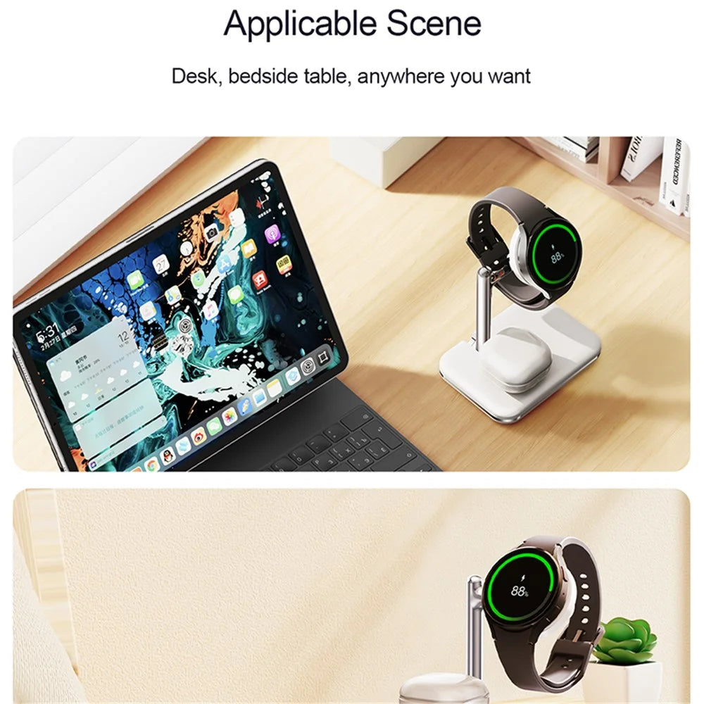 V8S Wireless Charging Station for Samsung Galaxy Buds / Watch , 2-in-1 Magnetic Foldable Wireless Charger Stand - White - 4