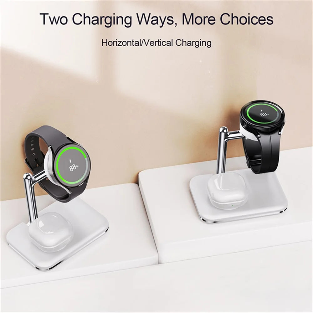V8S Wireless Charging Station for Samsung Galaxy Buds / Watch , 2-in-1 Magnetic Foldable Wireless Charger Stand - White - 5