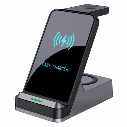 H15B Wireless Charger 3 in 1 15W Fast Wireless Charging Dock ABS+Tempered Glass Multi Charger Stand for iPhone 8 Above / iWatch / AirPods - Black - 1