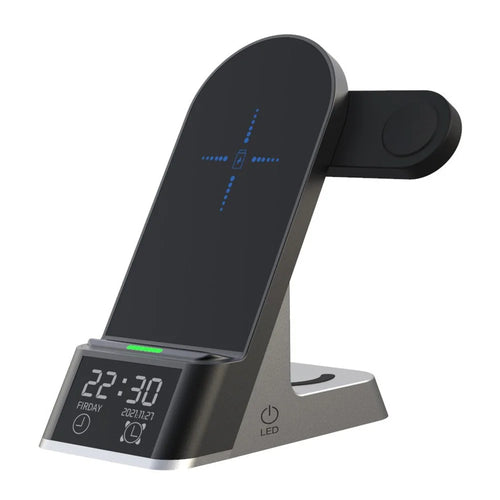 H35 6-in-1 Magnetic Wireless Charging Station ABS+Tempered Glass 15W Fast Charger Stand with Alarm Clock for Phone / Watch / Earphones - 1