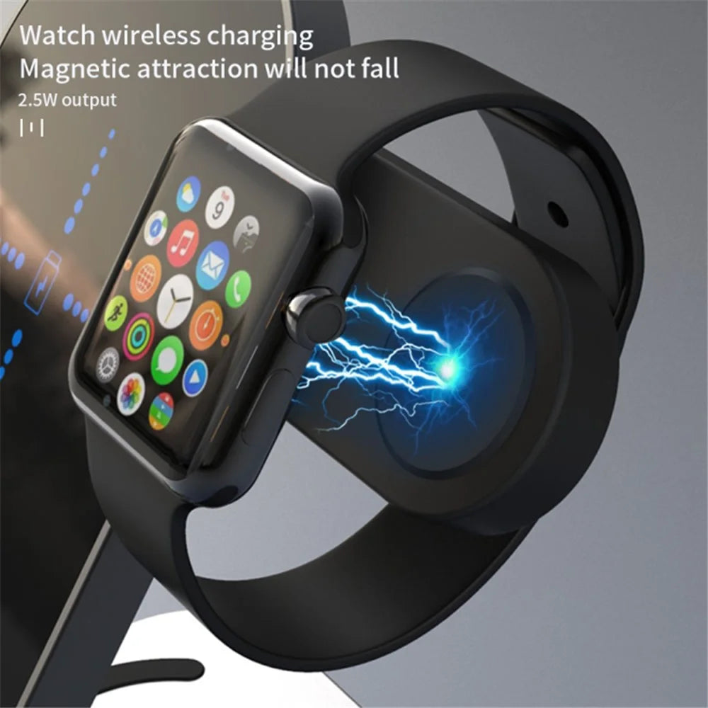 H35 6-in-1 Magnetic Wireless Charging Station ABS+Tempered Glass 15W Fast Charger Stand with Alarm Clock for Phone / Watch / Earphones - 4
