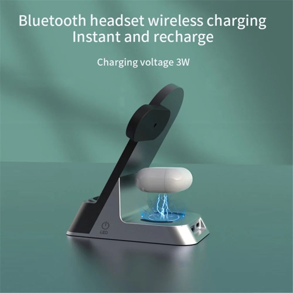 H35 6-in-1 Magnetic Wireless Charging Station ABS+Tempered Glass 15W Fast Charger Stand with Alarm Clock for Phone / Watch / Earphones - 5