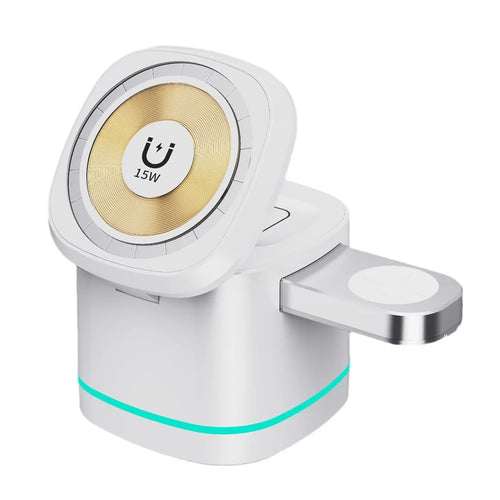 H32 15W 3-in-1 Magnetic Wireless Charger for Headset, Smart Watch Multi-Function Cell Phone Charging Stand - Transparent - 1
