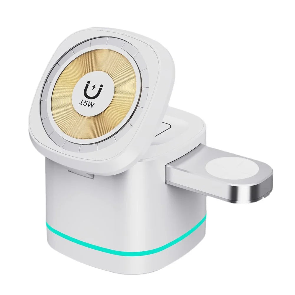 H32 15W 3-in-1 Magnetic Wireless Charger for Headset, Smart Watch Multi-Function Cell Phone Charging Stand - Transparent - 1