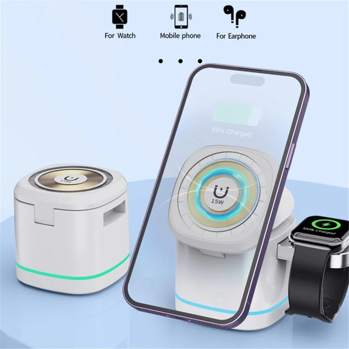 H32 15W 3-in-1 Magnetic Wireless Charger for Headset, Smart Watch Multi-Function Cell Phone Charging Stand - Transparent - 2
