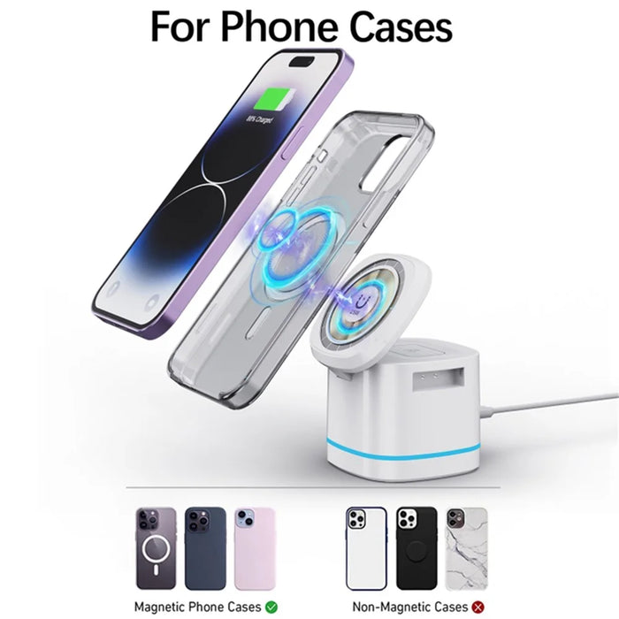 H32 15W 3-in-1 Magnetic Wireless Charger for Headset, Smart Watch Multi-Function Cell Phone Charging Stand - Transparent - 4