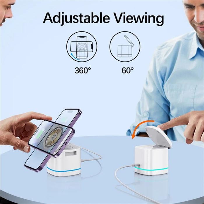 H32 15W 3-in-1 Magnetic Wireless Charger for Headset, Smart Watch Multi-Function Cell Phone Charging Stand - Transparent - 5