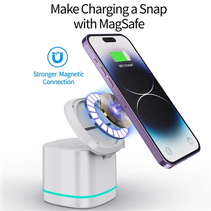H32 15W 3-in-1 Magnetic Wireless Charger for Headset, Smart Watch Multi-Function Cell Phone Charging Stand - Transparent - 6