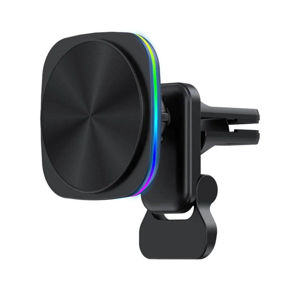 JJT-A92 Car Air Outlet Magnetic Wireless Charger 15W Charging Pad with RGB Light - Black - 1