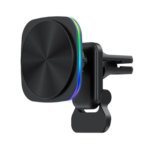 JJT-A92 Car Air Outlet Magnetic Wireless Charger 15W Charging Pad with RGB Light - Black - 1