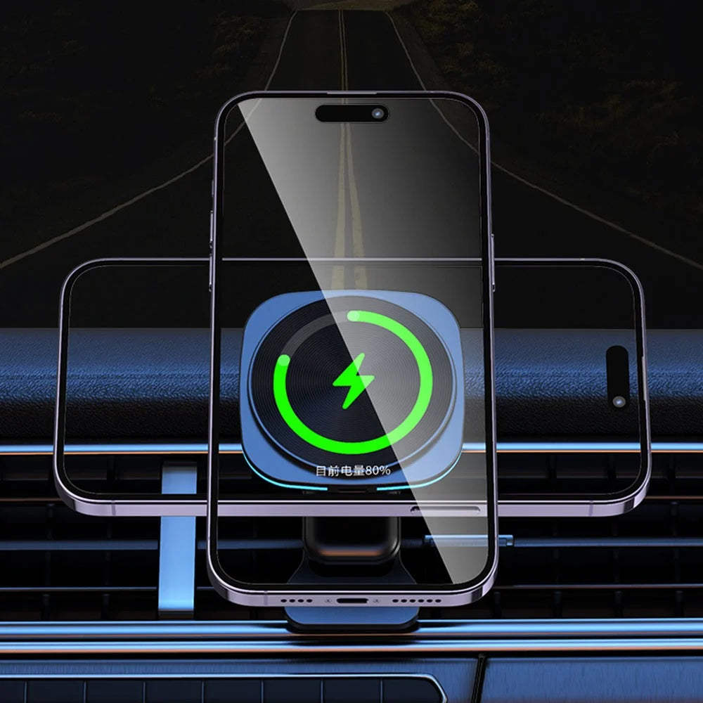 JJT-A92 Car Air Outlet Magnetic Wireless Charger 15W Charging Pad with RGB Light - Black - 2