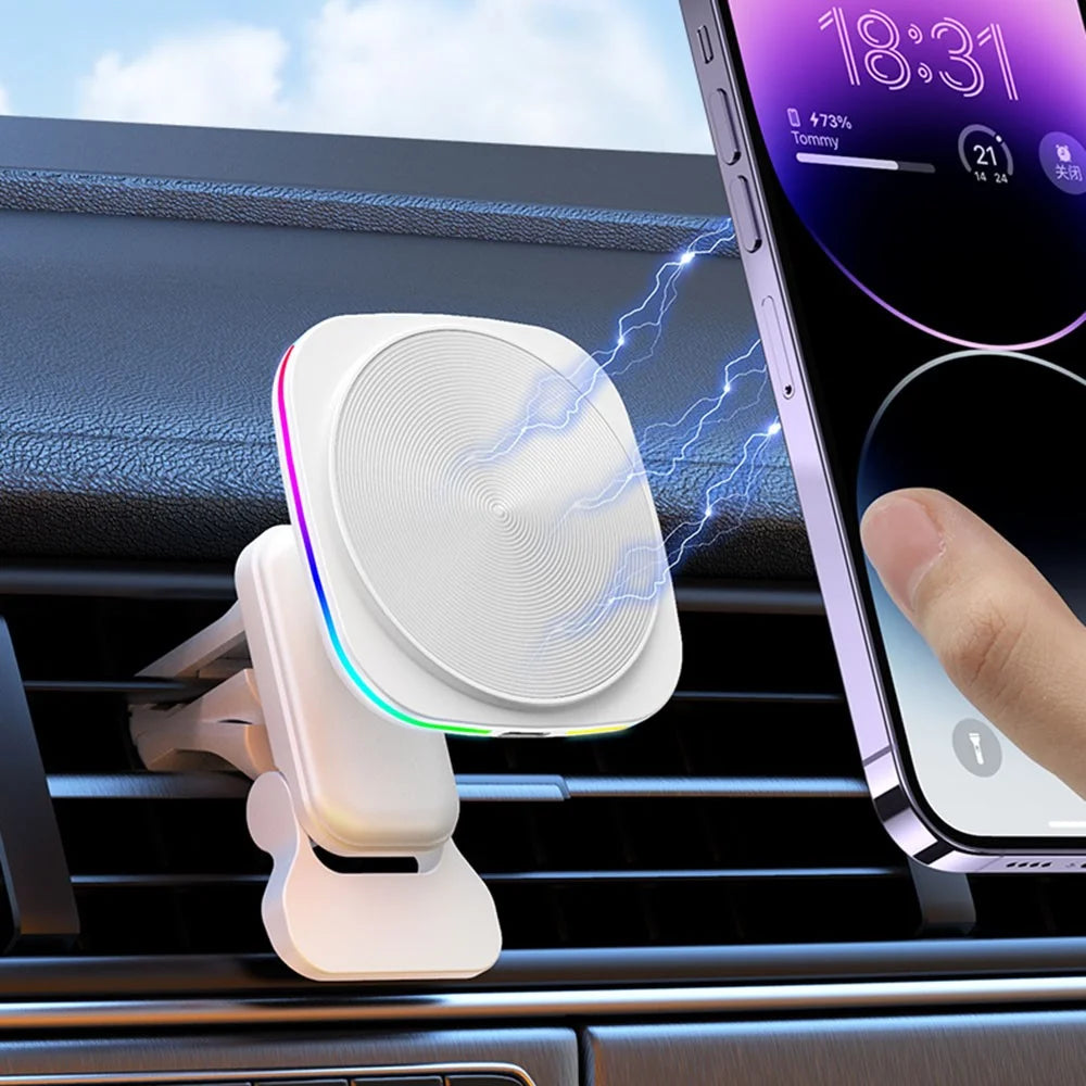 JJT-A92 Car Air Outlet Magnetic Wireless Charger 15W Charging Pad with RGB Light - Black - 7