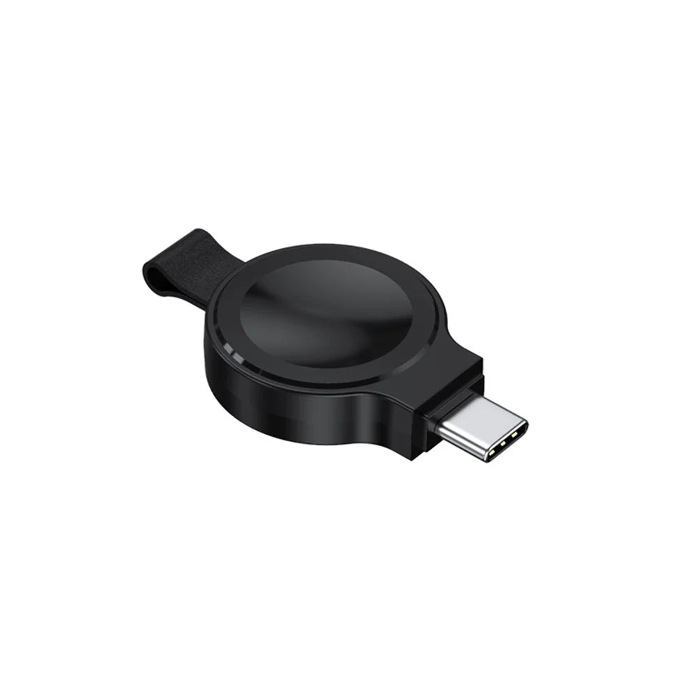 JJT-X52 For Apple Watch Series 1-8 Mini Magnetic Wireless Charging Pad Smartwatch Charger with USB-C Plug - Black - 1